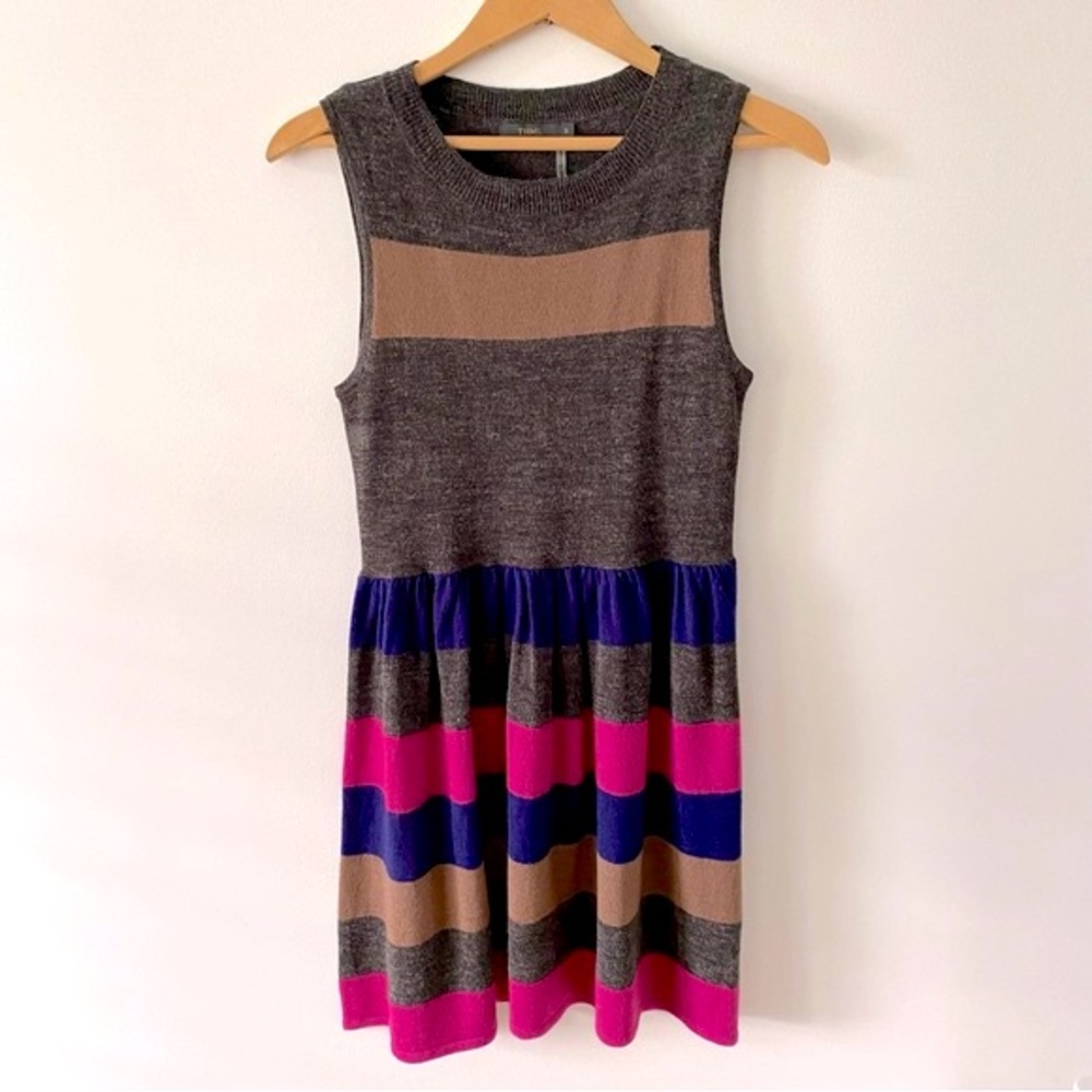 THML pink and grey striped wool-blend sleeveless mini dress size small